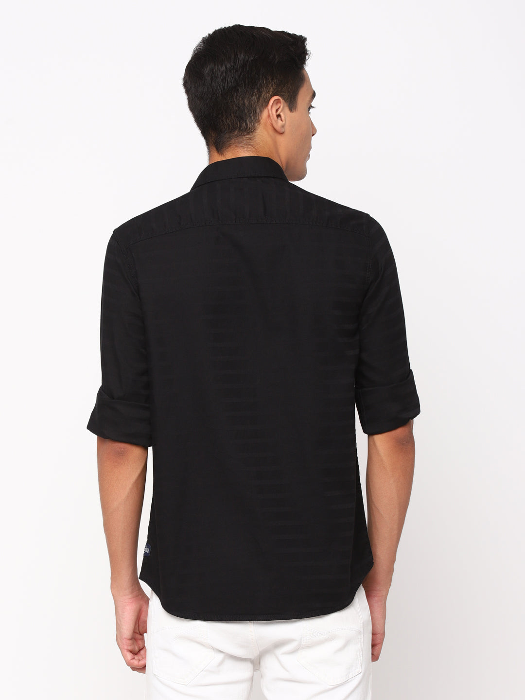 Slim Fit Black shirt with jacquard self pattern