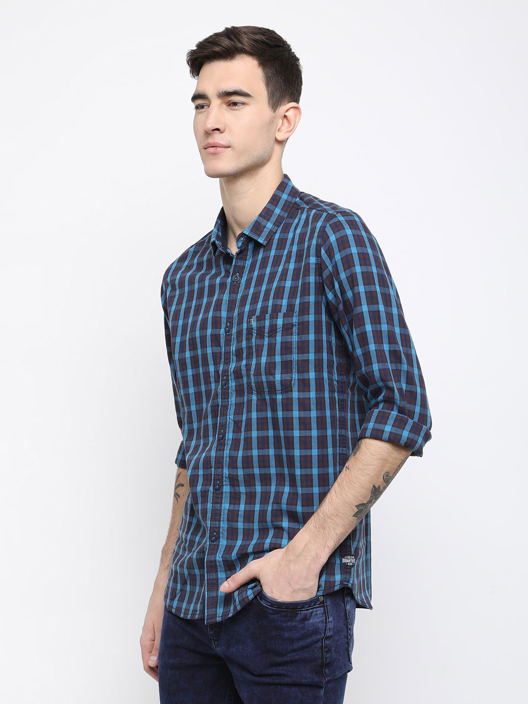 Navy and blue checkered shirt - urban clothing co.