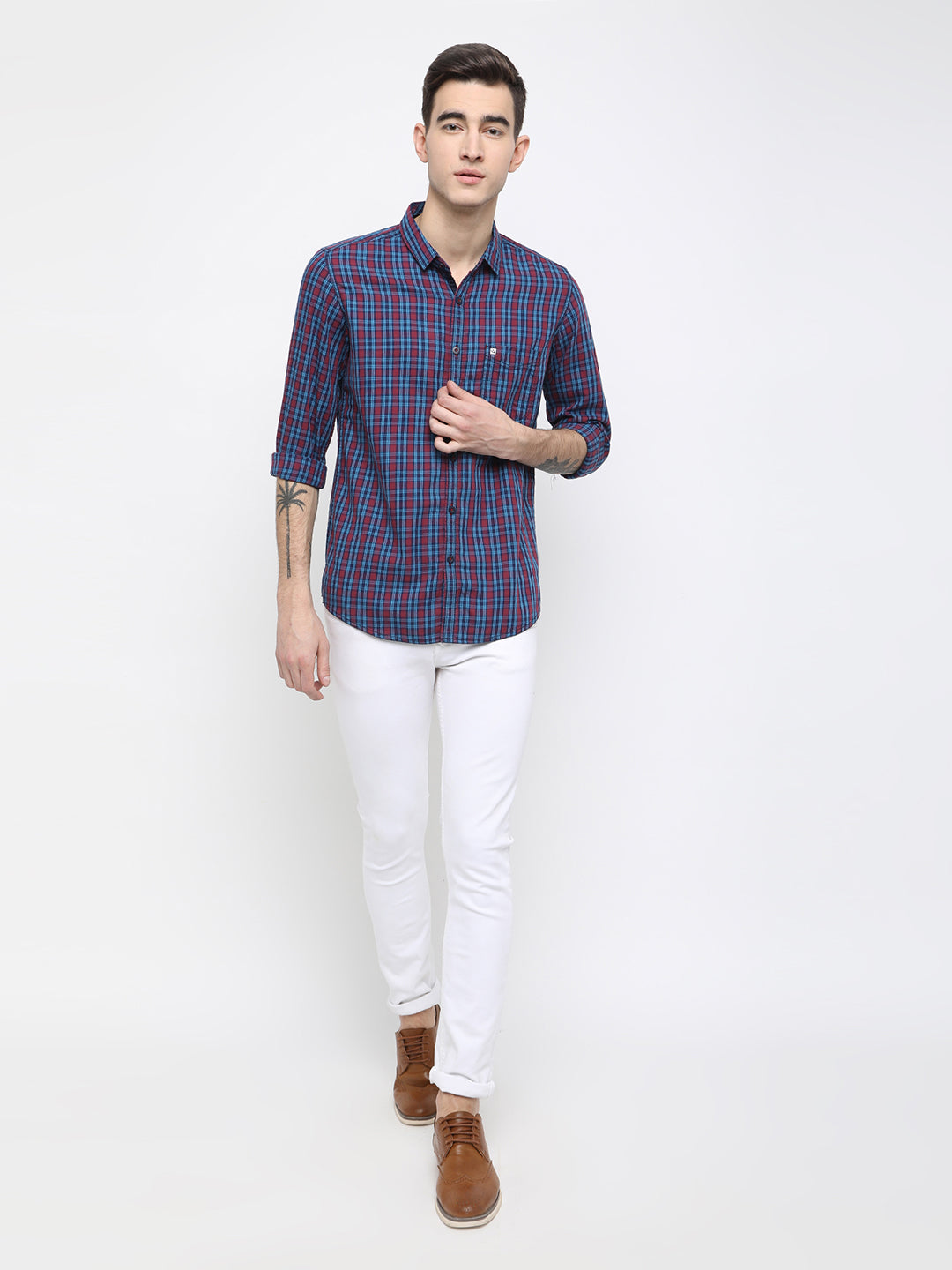 Pink and blue checkered casual shirt - urban clothing co.