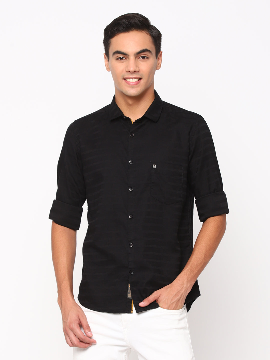 Solid shirt with a jacquard self pattern