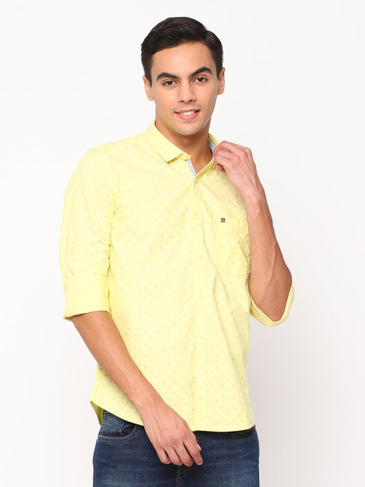 Slim Fit Yellow Printed Shirt