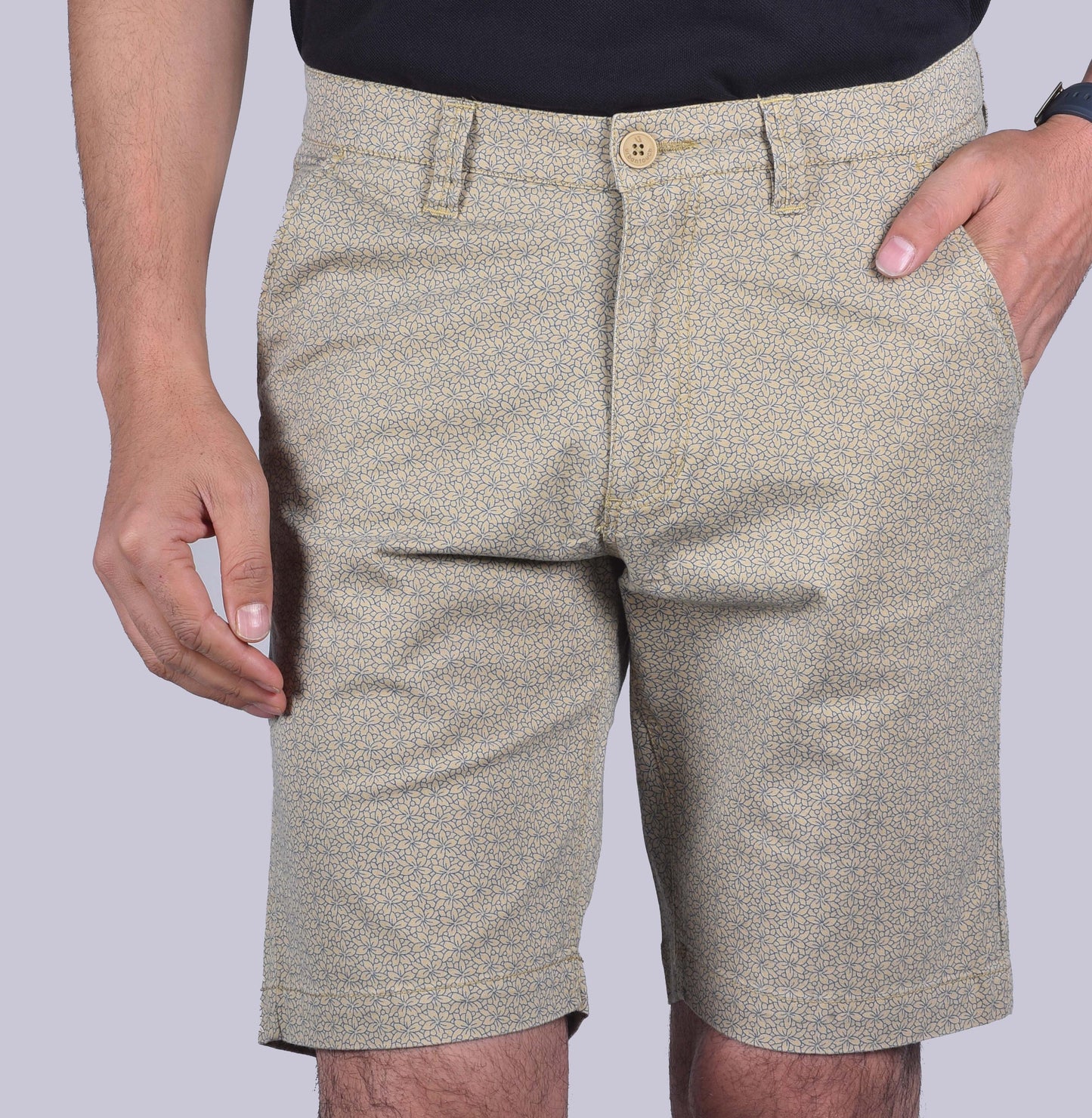 Cream Printed shorts. - urban clothing co.