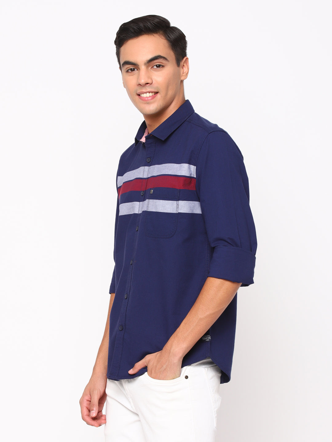 Slim Fit Dark Blue Stripes Shirt