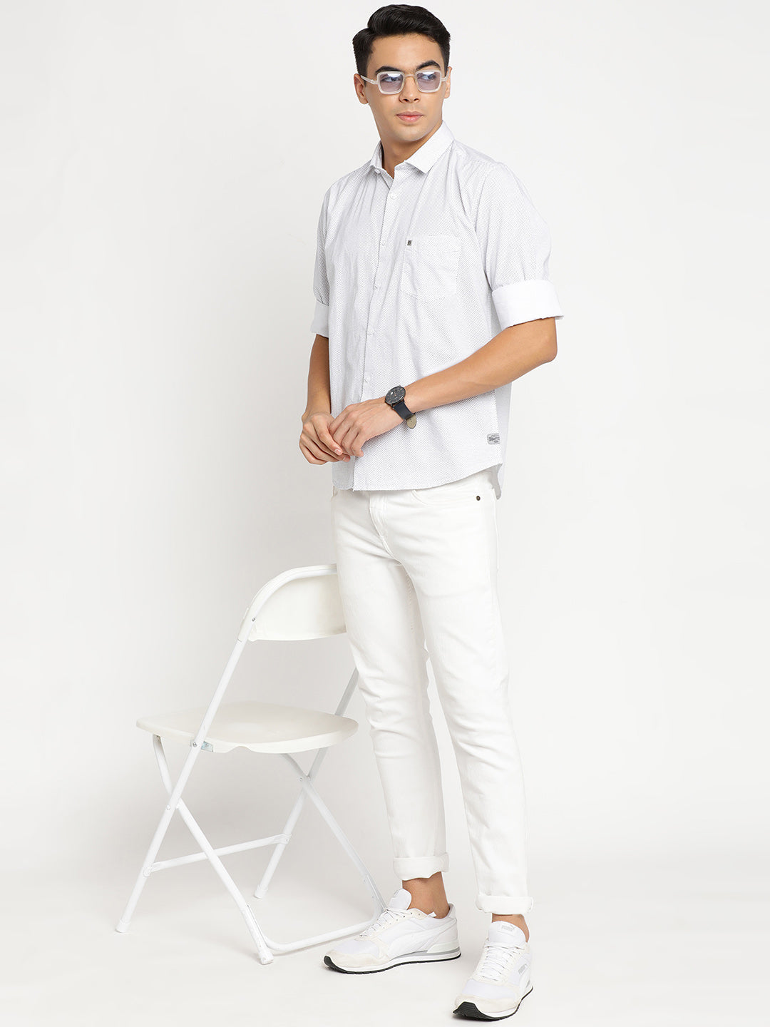 Slim Fit White Printed Shirt