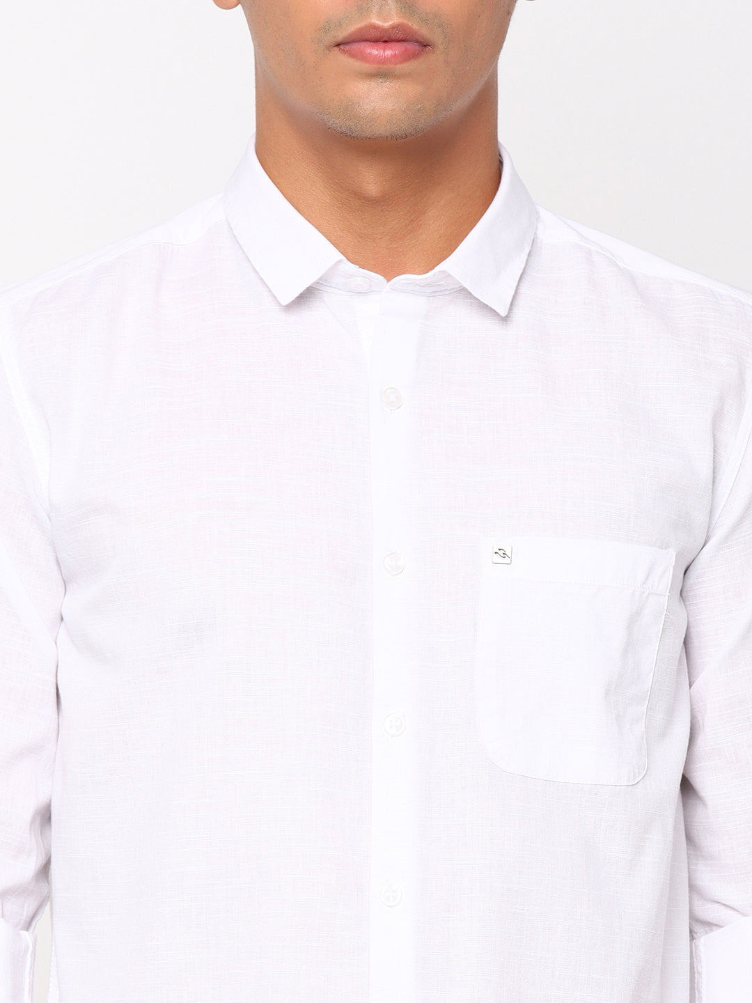Slim Fit Cotton Linen Plain White  Shirt