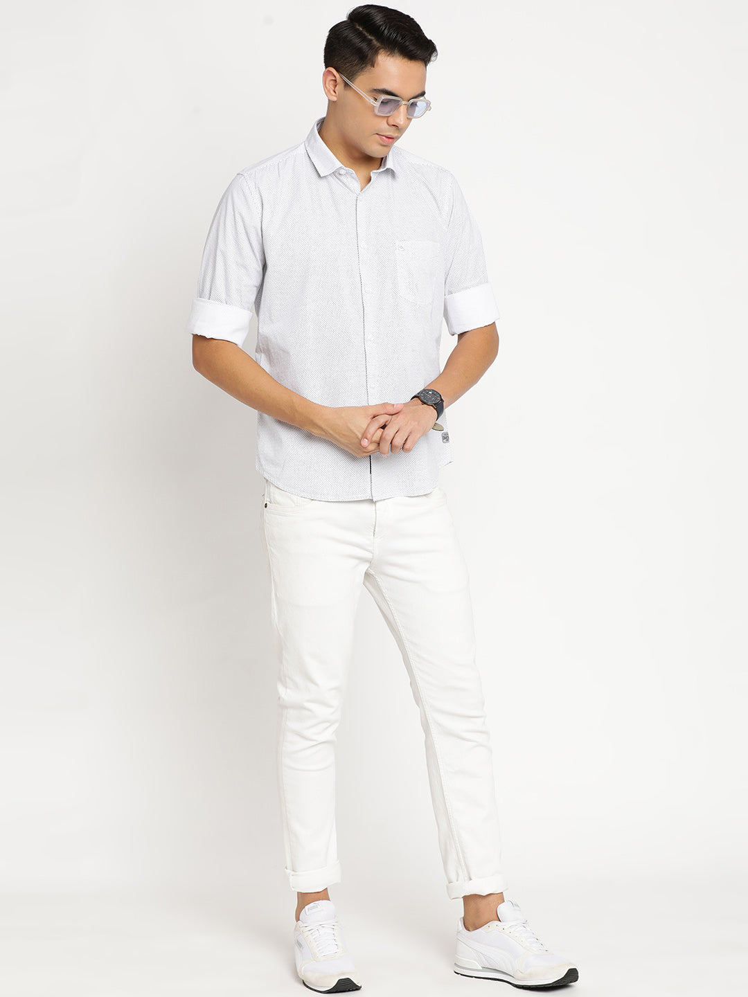 Slim Fit White Printed Shirt