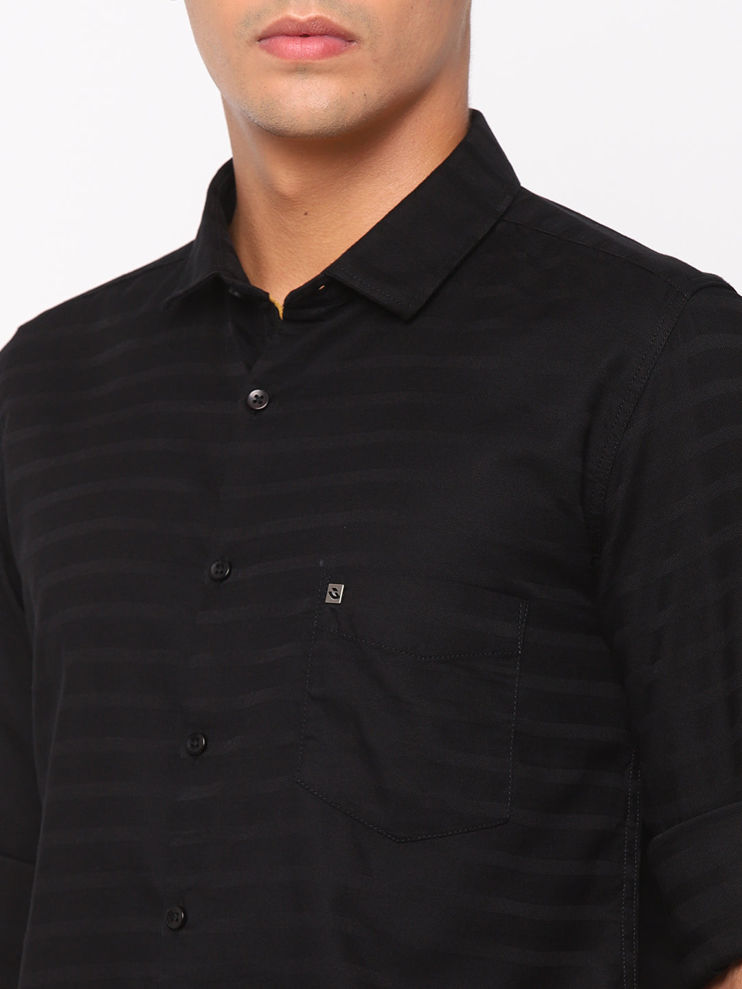 Slim Fit Black shirt with jacquard self pattern