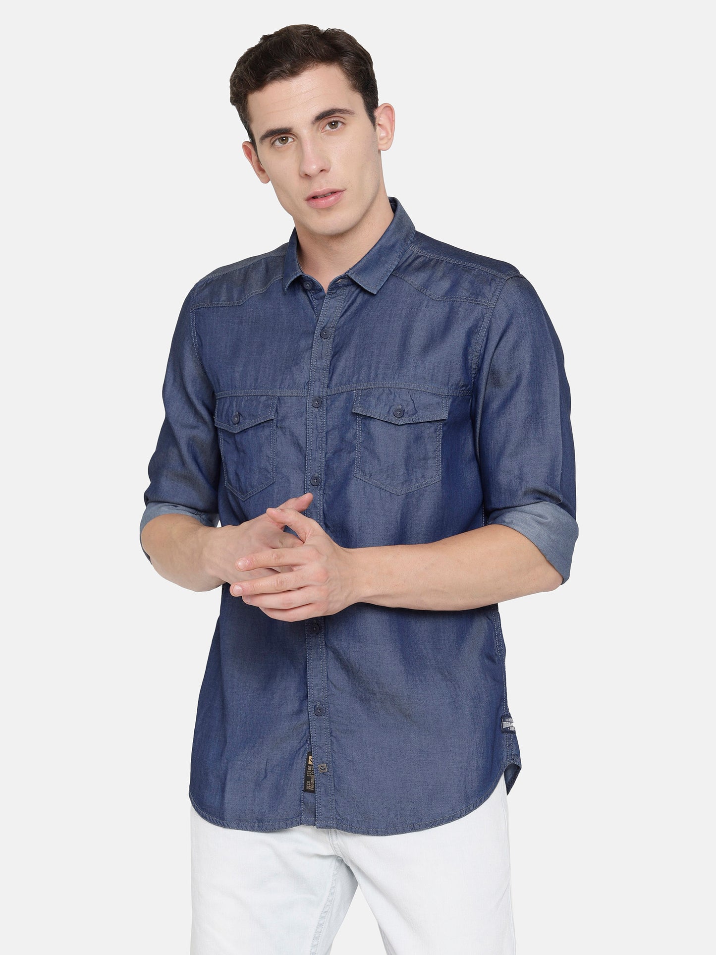 Double Pocket Denim Shirt with smart sheen