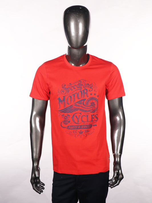 Slim Fit Red T-Shirt with Sporty Chest Print