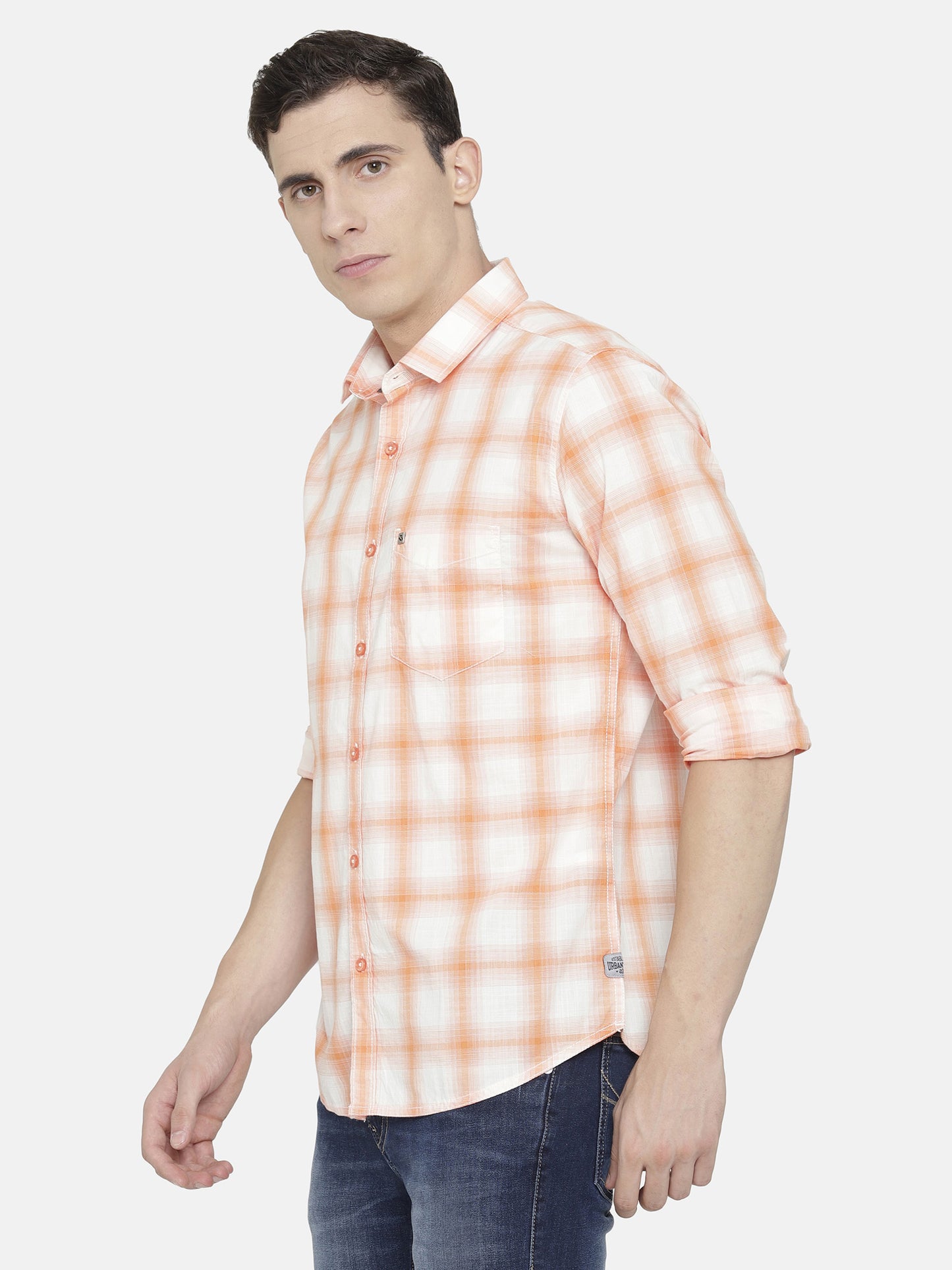 White and Orange Checkered Shirt