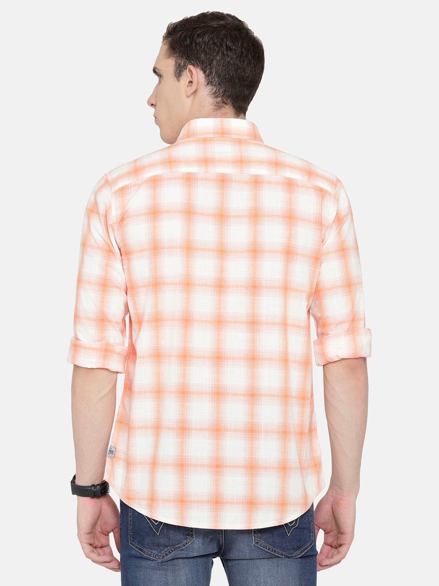 White and Orange Checkered Shirt