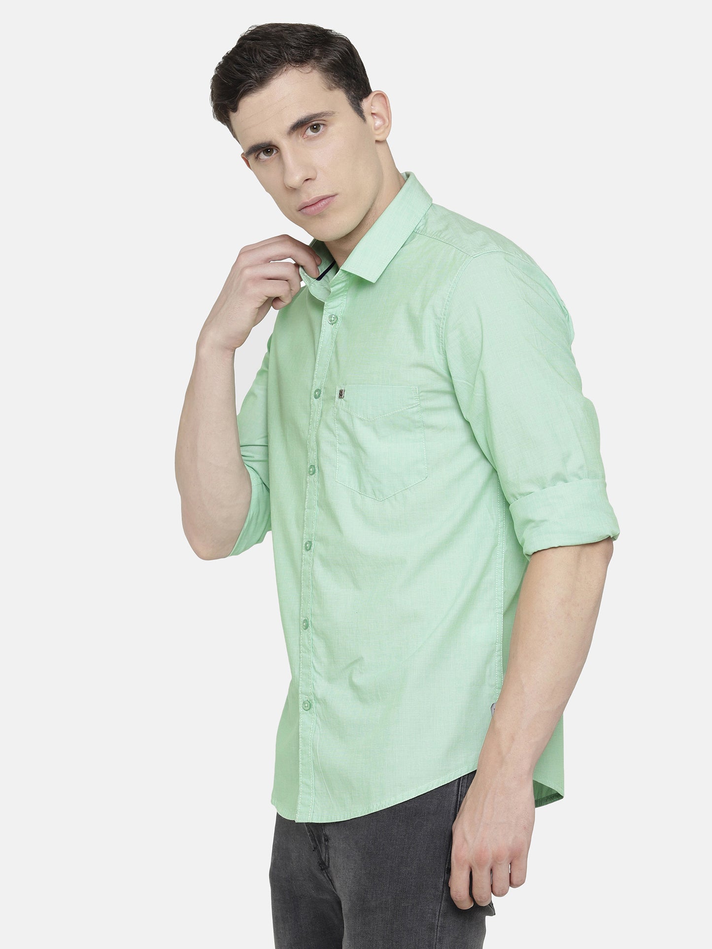 Light Green Solid structured Shirt