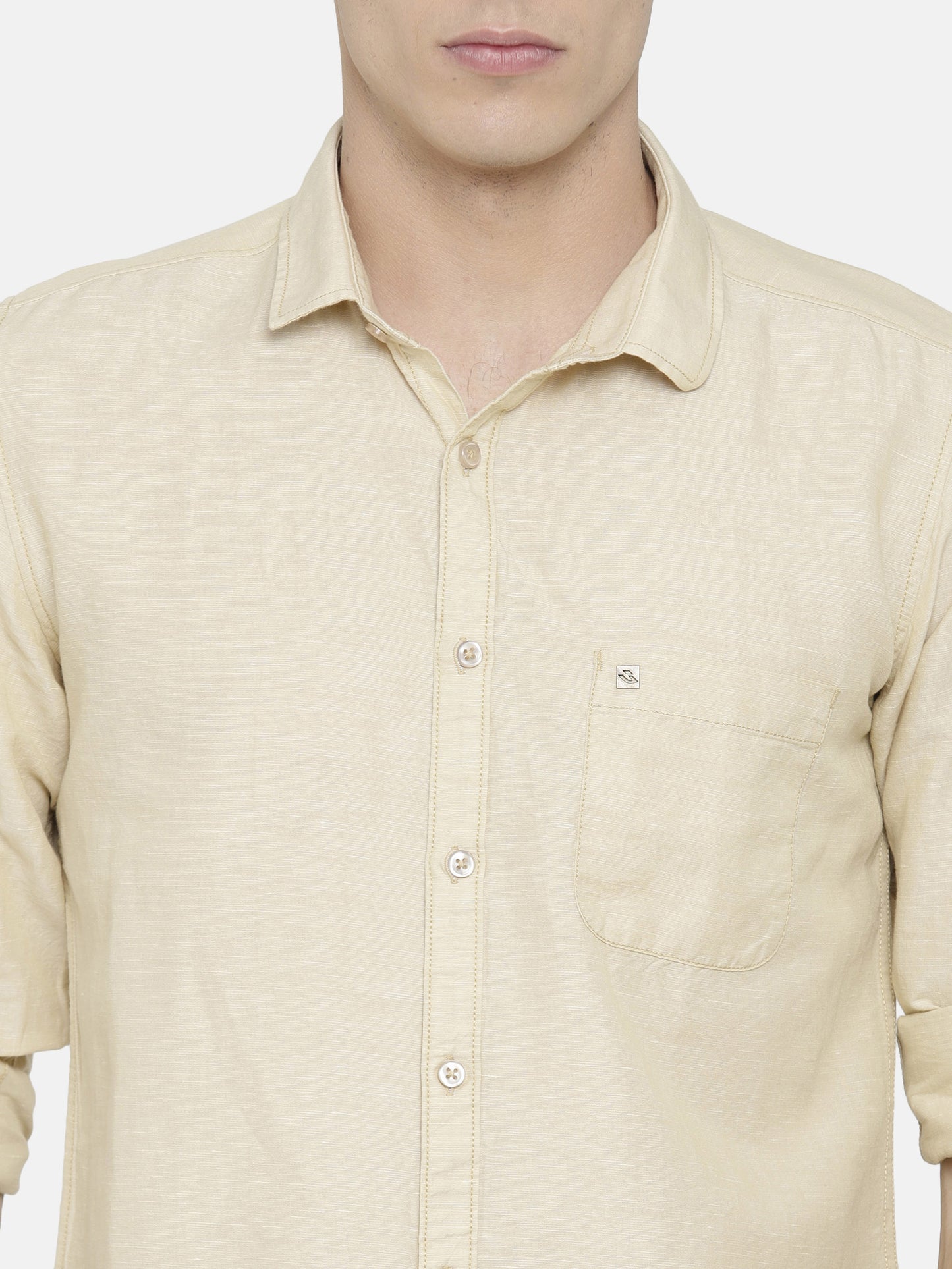 Slim Fit Beige cotton Linen Shirt
