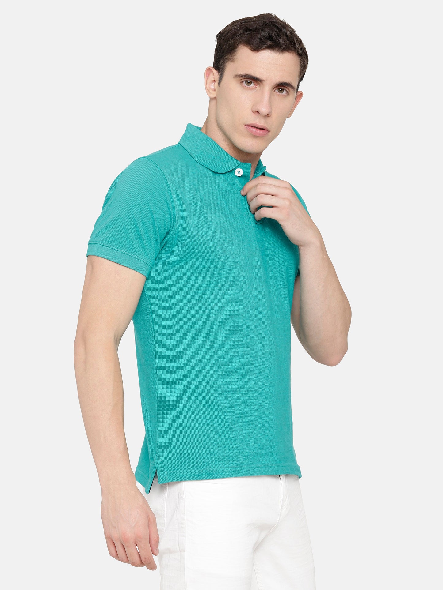 Slim Fit Aqua Green Polo T-Shirt in pique fabric