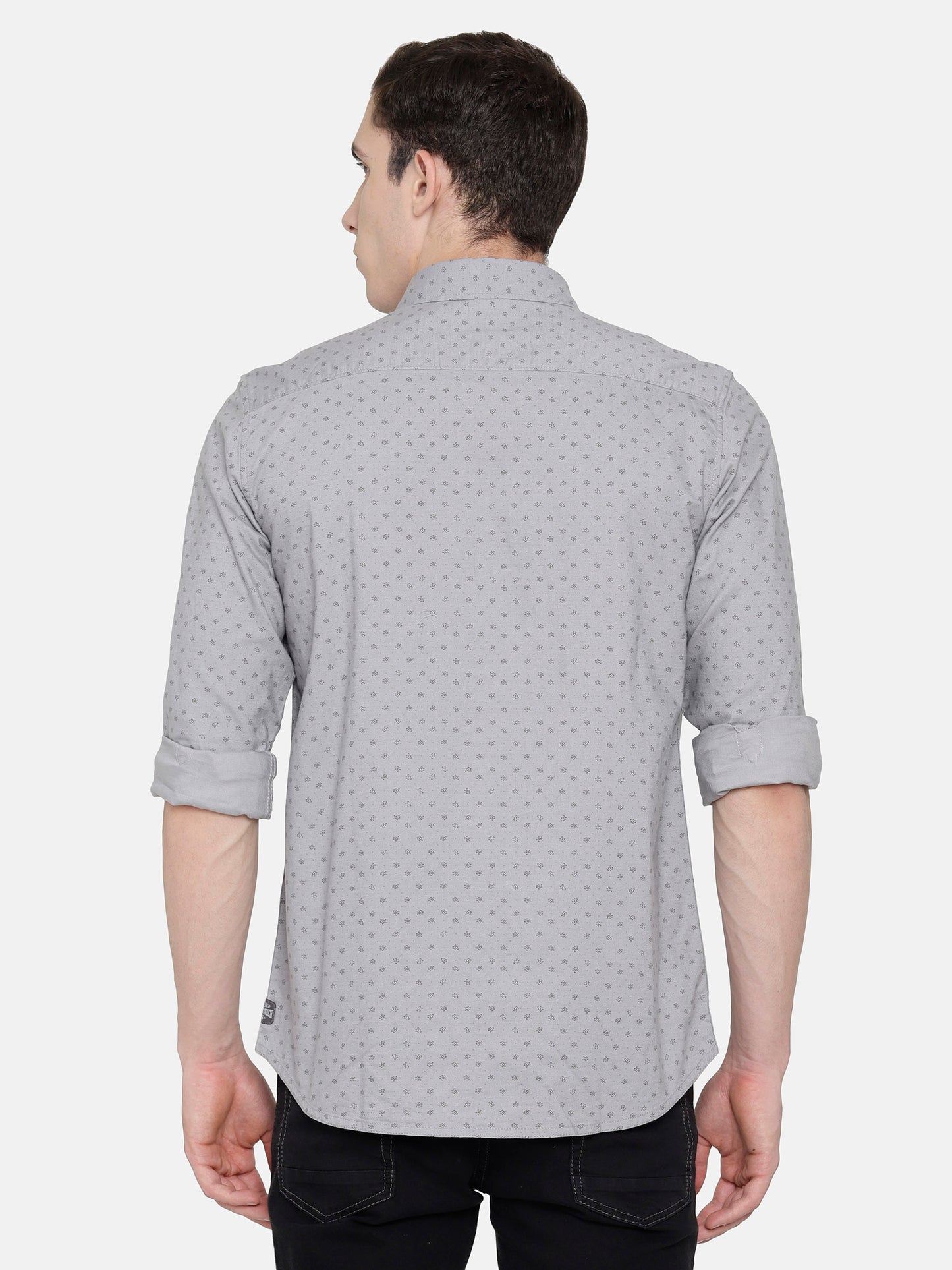 Slim Fit Grey Oxford Printed Shirt