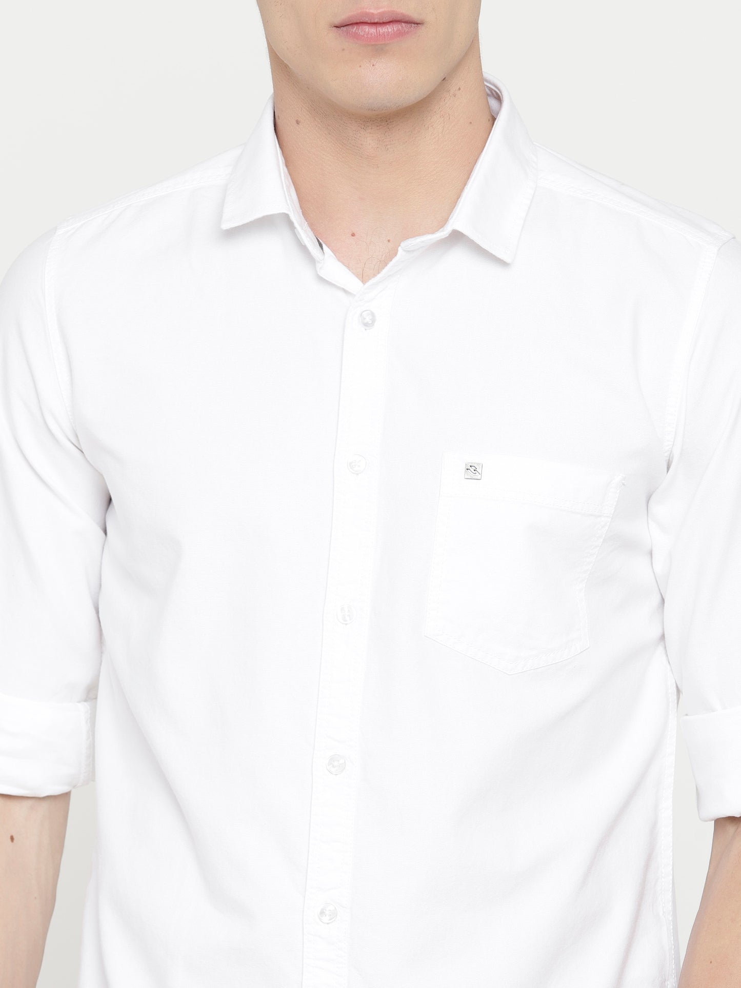 Slim Fit Solid White Oxford Shirt