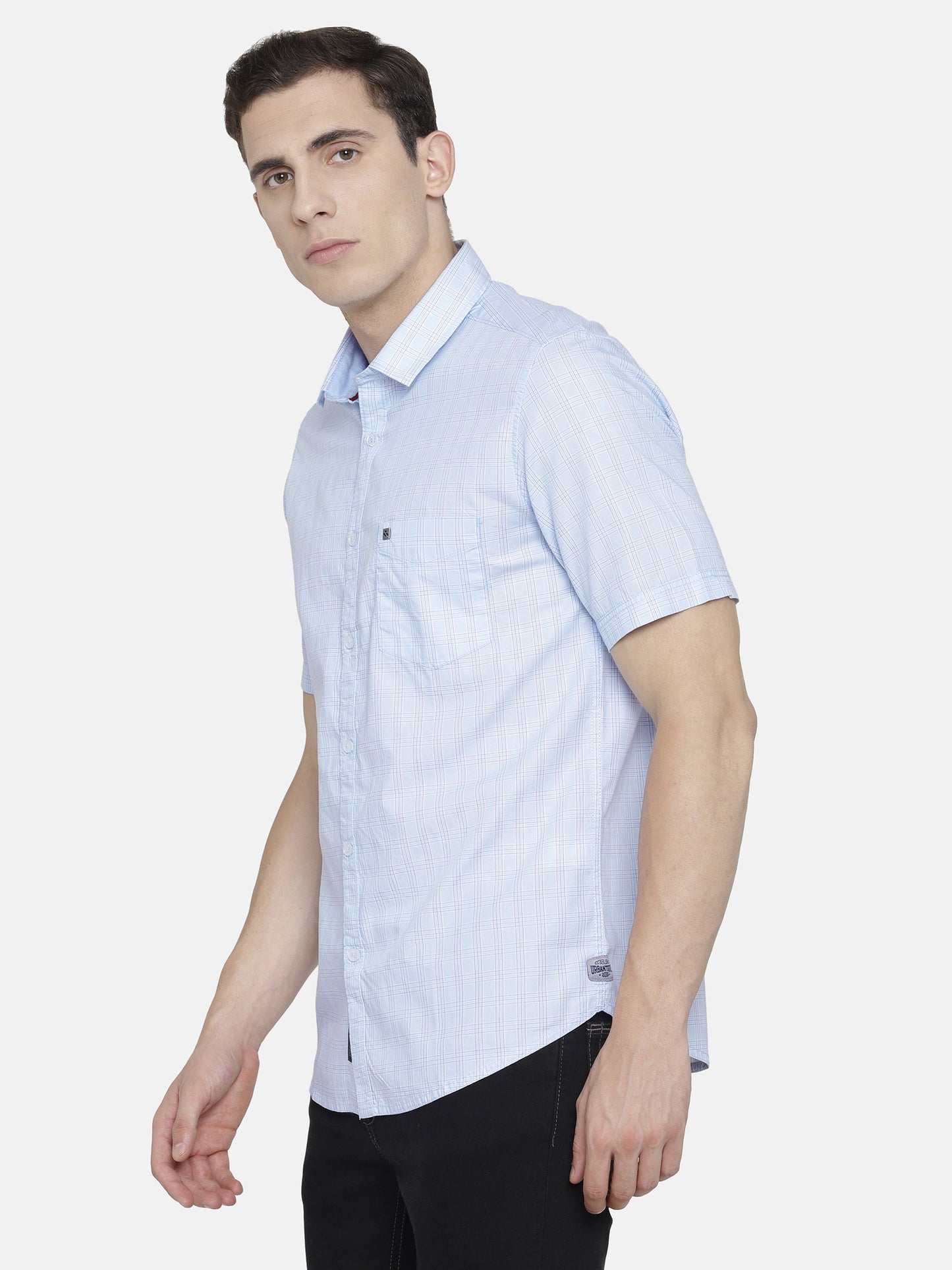 White and Light Blue Checkered Shirt
