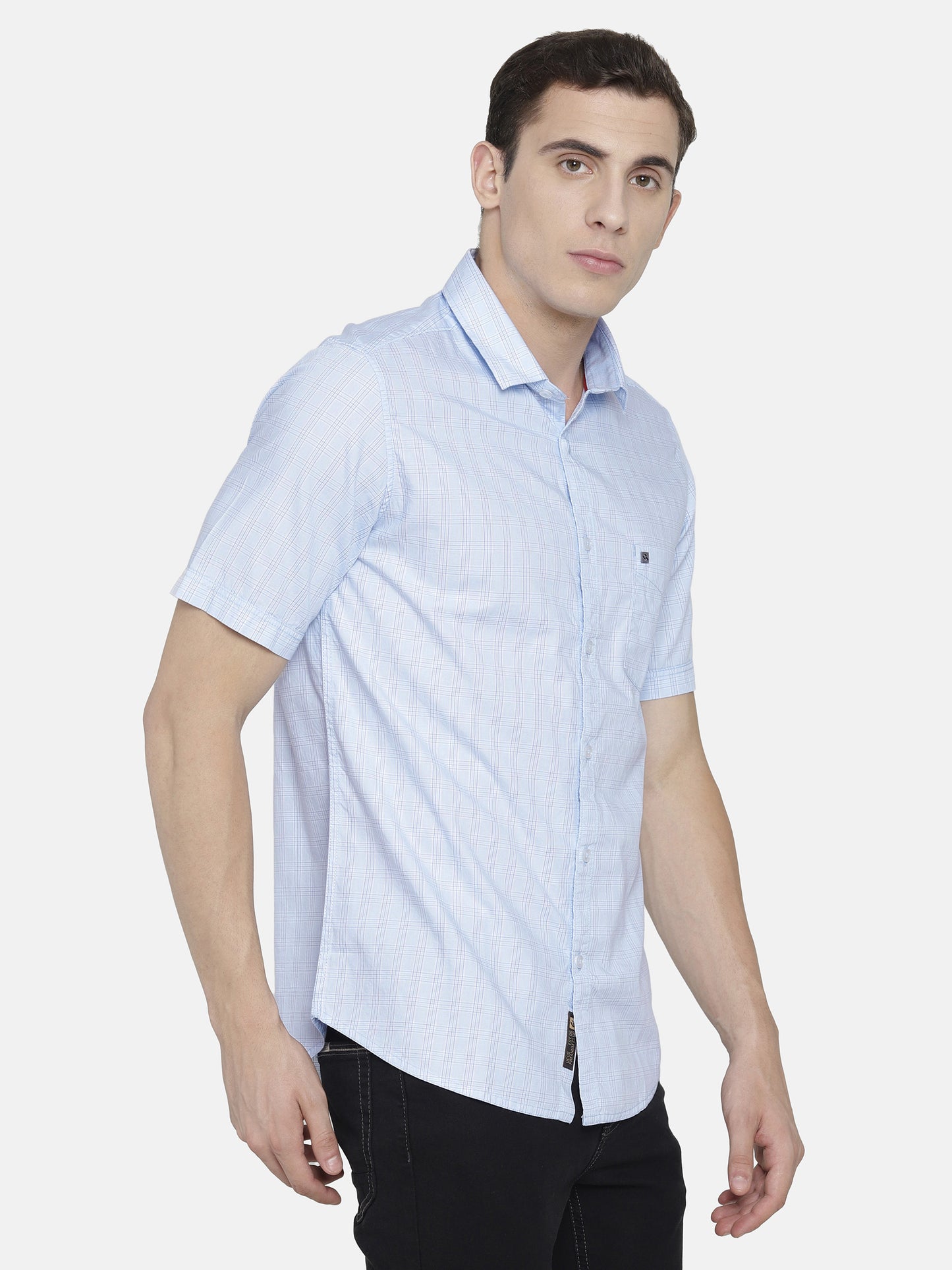 White and Light Blue Checkered Shirt