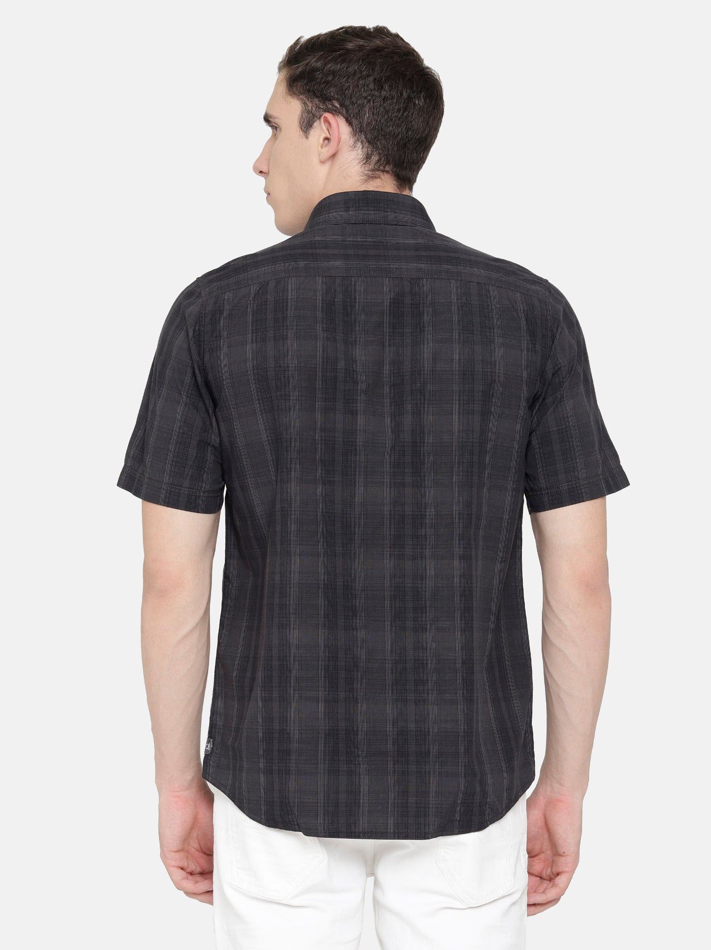 Charcoal Grey Checkered Shirt -Short Sleeve