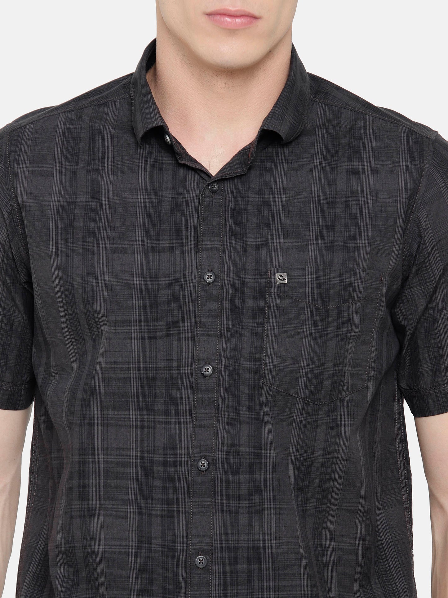 Charcoal Grey Checkered Shirt -Short Sleeve